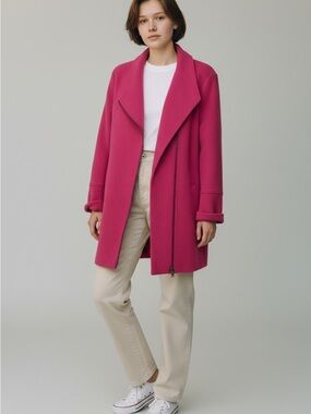 Women's Fuchsia Asymmetrical Zip, Mid-Length, Wool Blend Coat - Medium